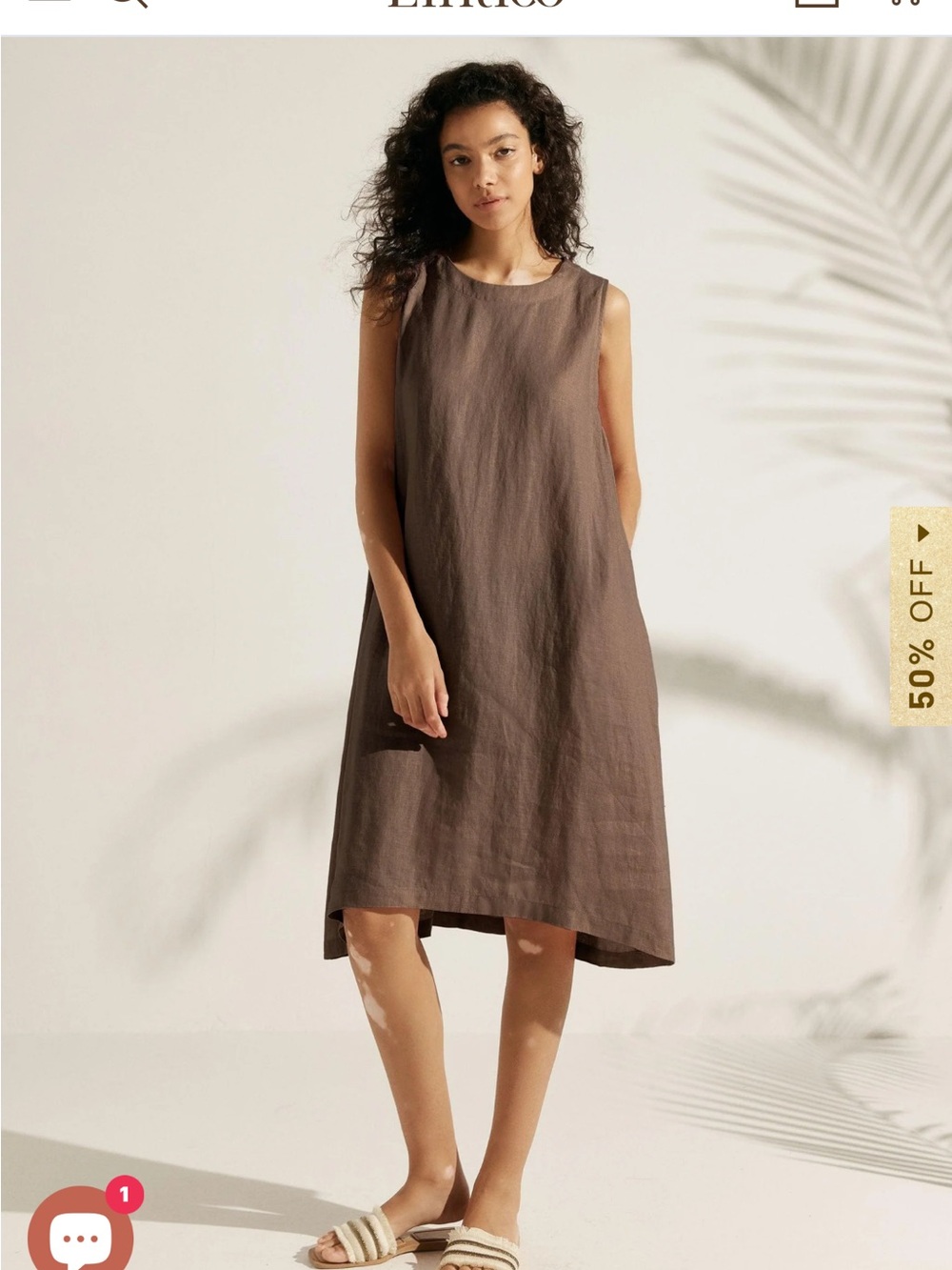 Lunatic Sleeveless Brown Linen A-Line Dress